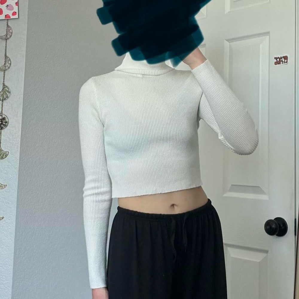 White/off white ribbed cropped turtleneck